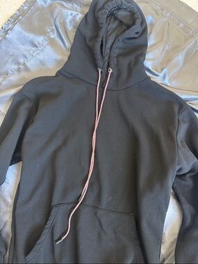 Black Hoodie with Pink Crystal Drawstrings